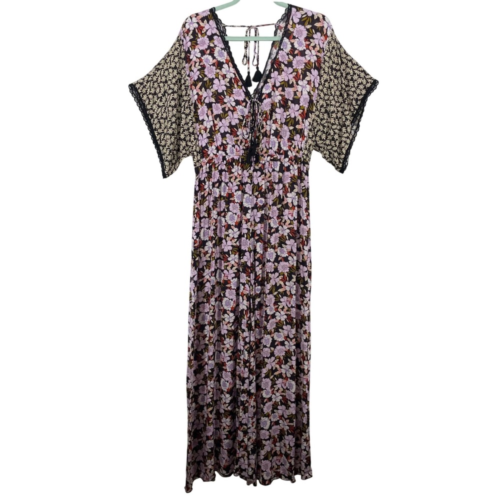Jade by Johnny Was Small Karisma Mixed Jumpsuit Floral Wide Leg Black Womens